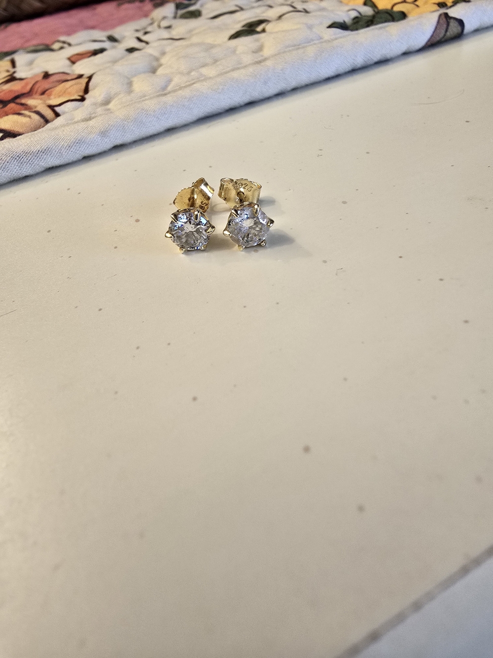 Gold Cubic Zirconia Stud Earrings - Clear Sparkle